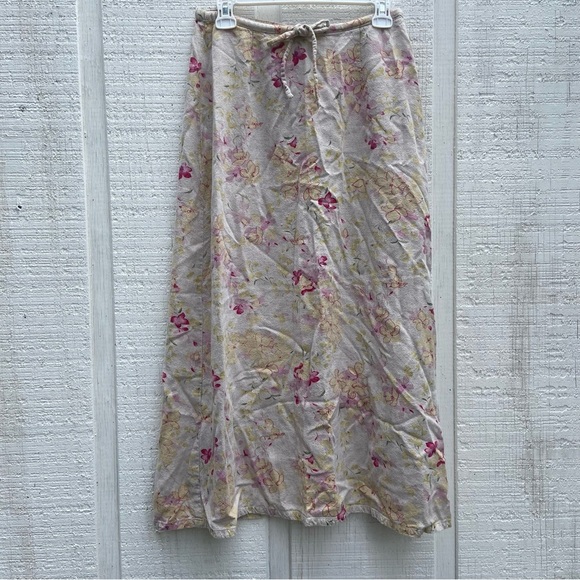 90s Vintage Maxi Womens Liz Claiborne Desert Floral Spring Skirt Linen - Picture 8 of 8